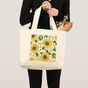 Grand Tote Bag Motif de tournesol à l'aquarelle