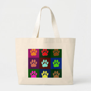 Grand Tote Bag Motif Empreinte de patte de chien multicolore