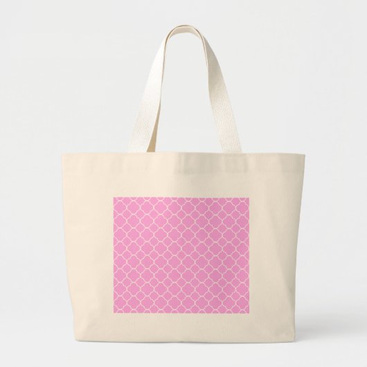 Grand Tote Bag Motif Quatrefoil Rose Et Blanc (Devant)
