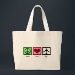 Grand Tote Bag Mouche d'amour de paix<br><div class="desc">Un grand cadeau pour quelqu'un qui aime des avions ou est un pilote ou un steward (hôtesse de l'air).</div>