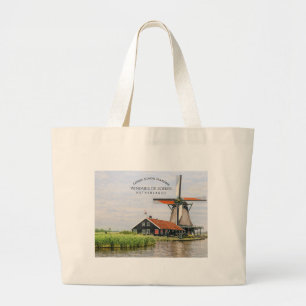 Grand Tote Bag Moulin à vent de Zaanse Schans aquarelle néerlanda