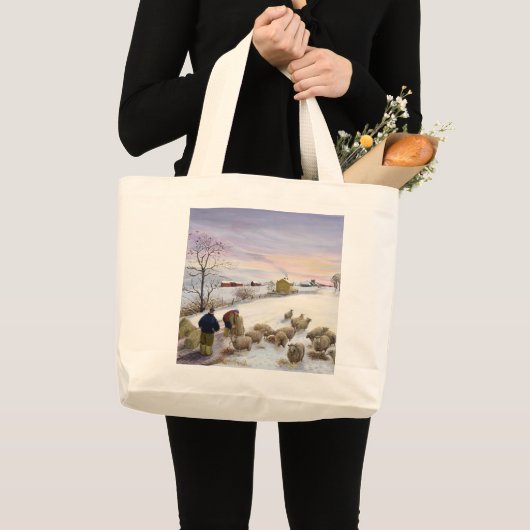 Grand Tote Bag Moutons de alimentation en hiver (Devant (produit))