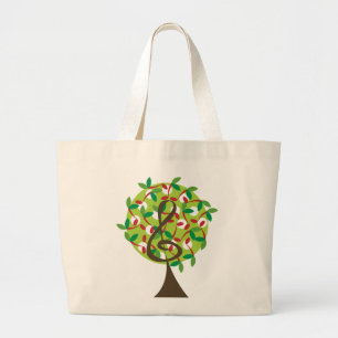 Grand Tote Bag Musical Treble Cherry Notes Arbre Whimsical Nature