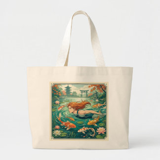 Grand Tote Bag Nageur Dans Un Étang À Koïs