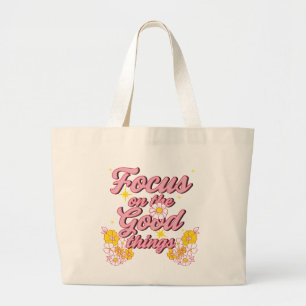 Grand Tote Bag Nature Soul Slogan Focus sur les bonnes choses