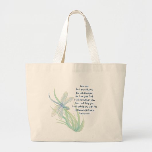 Grand Tote Bag Ne craignez pas, Écriture Isaïe libellule Bleu, Ve (Devant)