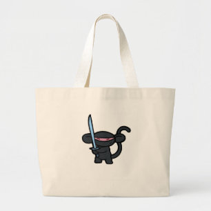Grand Tote Bag Ninja noir avec l'épée aucuns mots