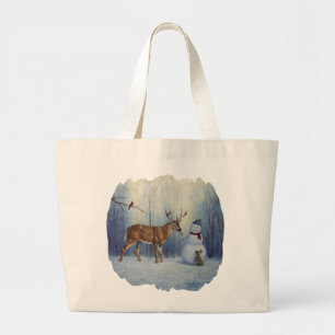 Grand Tote Bag Noël des Deer & Funny Snowman