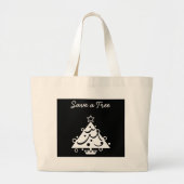 Grand Tote Bag Noël noir et blanc Sauvez l'arbre (Devant)