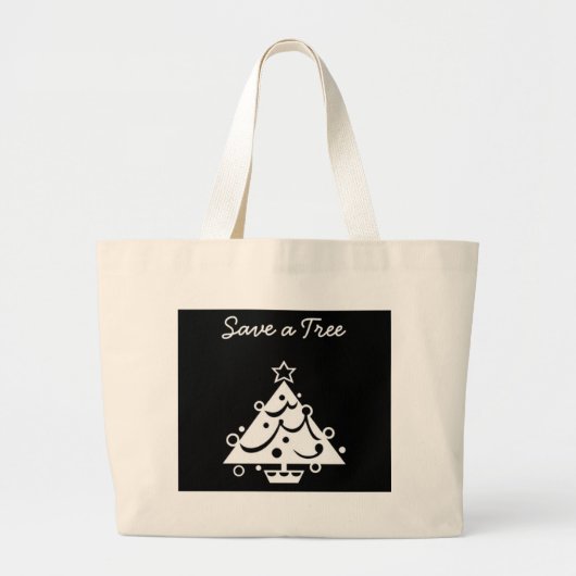 Grand Tote Bag Noël noir et blanc Sauvez l'arbre (Devant)
