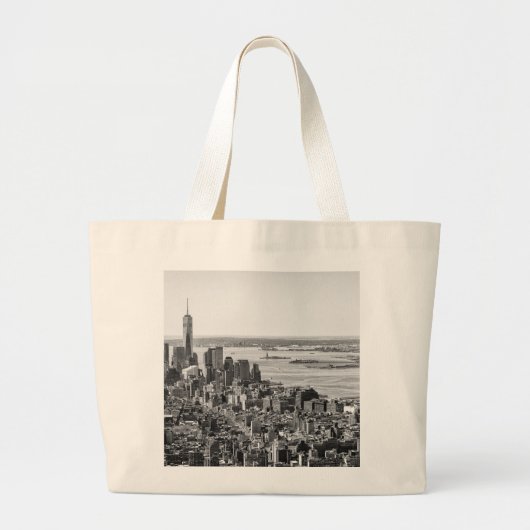 Grand Tote Bag Noir blanc New York City Skyline (Devant)