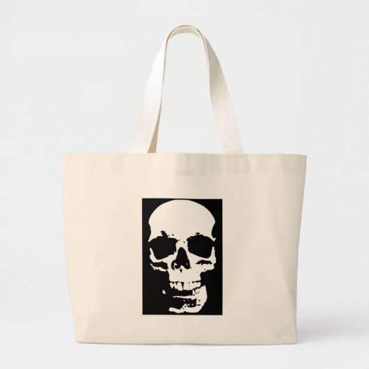 Grand Tote Bag Noir & Blanc Pop Art Crâne Cool élégant (Devant)