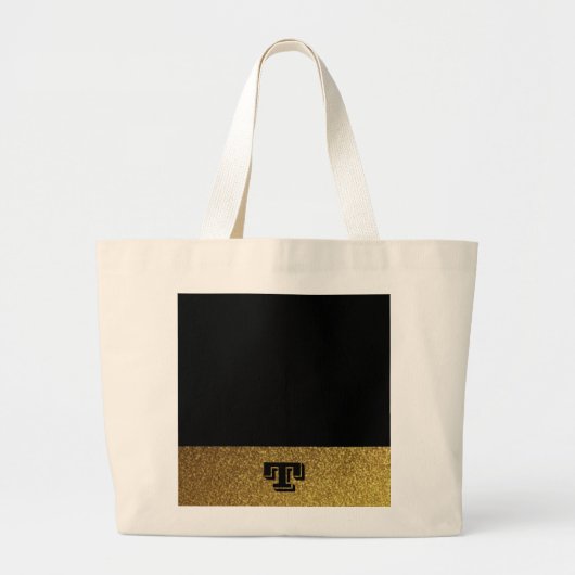 Grand Tote Bag Noir et or monogrammé (Devant)