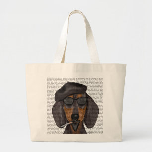 Grand Tote Bag Noir et Tan de teckel de hippie
