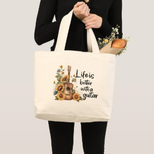 Grand Tote Bag Nom de la Personnaliser Guitare avec tournesol