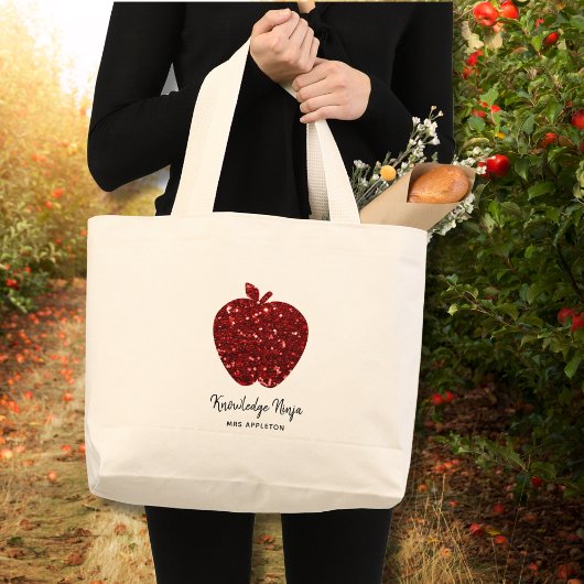 Grand Tote Bag Nom de l'enseignant personnalisé Parties scintilla