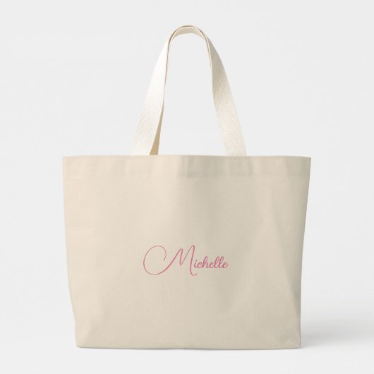 Grand Tote Bag Nom d'écriture moderne professionnel rose blanc (Dos)