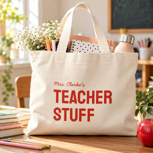 Grand Tote Bag Nom d'enseignant personnalisé Minimaliste Mignon