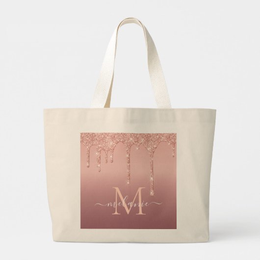 Grand Tote Bag Nom du monogramme Rose texte Parties scintillant d (Dos)