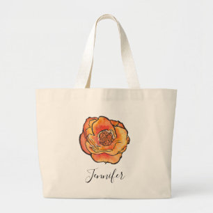 Grand Tote Bag Nom du Rose d'aquarelle de printemps Fourre-tout