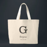 Grand Tote Bag Nom et date personnalisés lettre monogramme "G"<br><div class="desc">Nom personnalisé et date lettre monogramme "G" en couleur de charbon noir moderne et élégant</div>