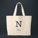 Grand Tote Bag Nom et date personnalisés lettre monogramme "N"<br><div class="desc">Nom personnalisé et date lettre monogramme "N" en couleur de charbon noir moderne et élégant</div>