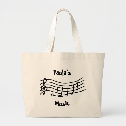 Grand Tote Bag Nom personnalisé, notes de musique balance ondulée (Devant)