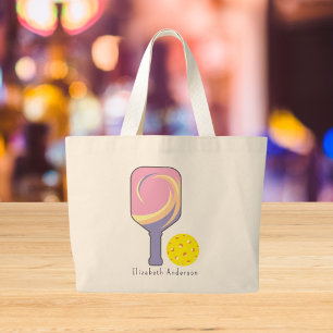 Grand Tote Bag Nom personnalisé Pickleball Pagaies rayées Grande