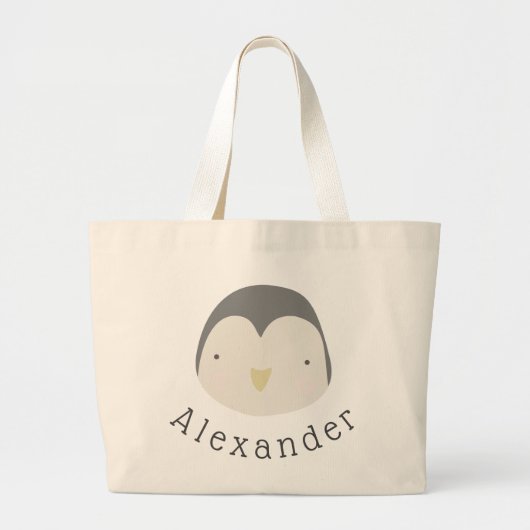 Grand Tote Bag Nom personnalisé Pingouin mignon (Devant)