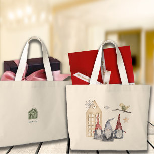 Grand Tote Bag Nordic Christmas Gnomes & Home Nom personnalisé