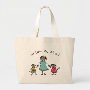 Grand Tote Bag Nous t'aimons Maman Cartoon Famille Bonne fête des