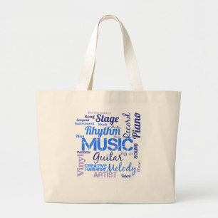 Grand Tote Bag Nuage de mots amateur de musique Musicien