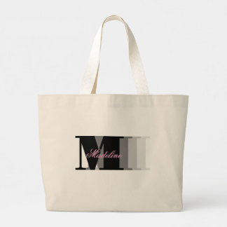 Grand Tote Bag Nuances de noir Monogramme Typographie Pink Script