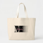 Grand Tote Bag Nuances de noir Monogramme Typographie Pink Script (Devant)