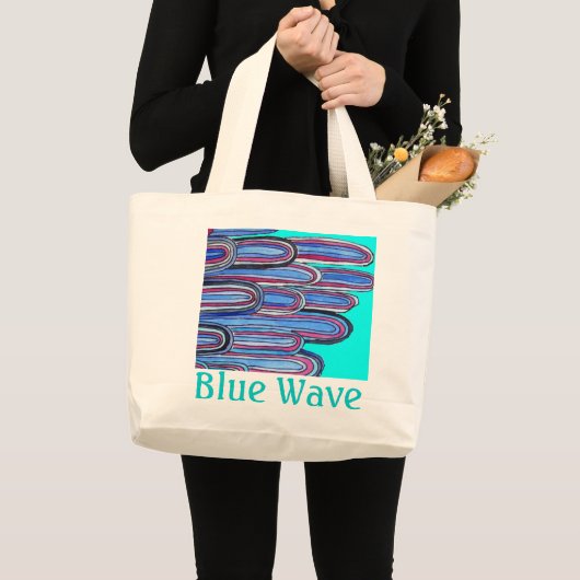 Grand Tote Bag Ocean Waves "Blue Wave" aqua bleu art (Devant (produit))