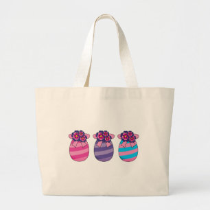 Grand Tote Bag Oeufs de Pâques aux fleurs et au ruban