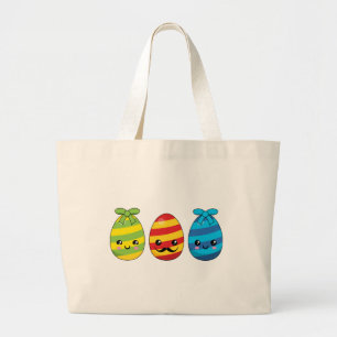 Grand Tote Bag Oeufs de Pâques de Kawaii avec des rubans