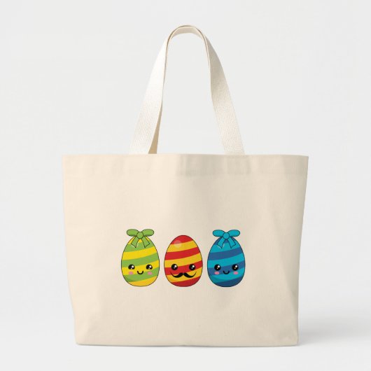 Grand Tote Bag Oeufs de Pâques de Kawaii avec des rubans (Devant)