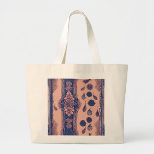 Grand Tote Bag Œuvre d'art IA Floral Blue Stripes