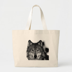 Grand Tote Bag Oeuvre de Loup noir et blanc
