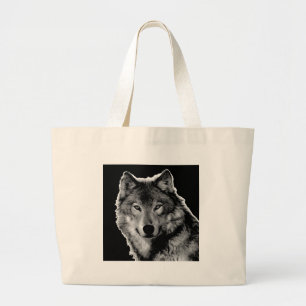 Grand Tote Bag Oeuvre de Loup noir et blanc