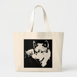 Grand Tote Bag Oeuvre de Loup noir et blanc