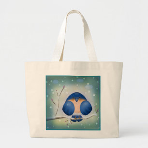 Grand Tote Bag Oiseau bleu d'hiver