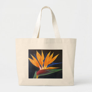 Grand Tote Bag Oiseau de la peinture tropicale de fleur de