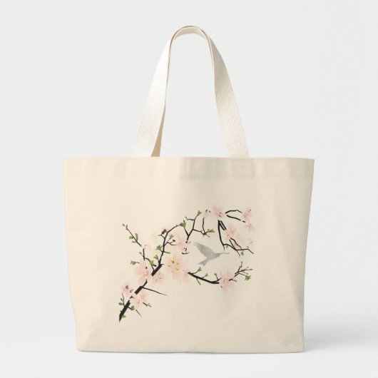 Grand Tote Bag Oiseau rose en fleurs (Devant)