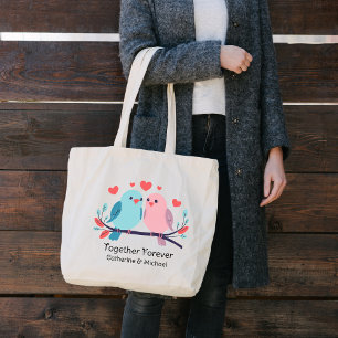 Grand Tote Bag Oiseaux de l'amour ensemble pour toujours Mariage 