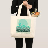 Grand Tote Bag Ondes océaniques et coucher du soleil (Devant (produit))