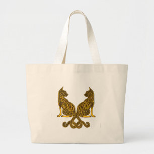 Grand Tote Bag or en bronze des chats 6 celtiques