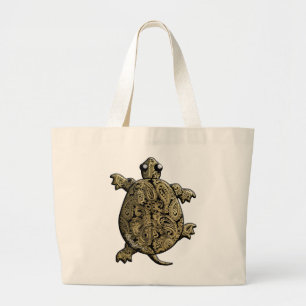 Grand Tote Bag Or Paisley noir ClimbingTurtle