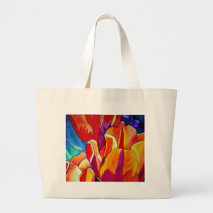 Grand Tote Bag Orange Tulips aquarelle art peinture de fleurs